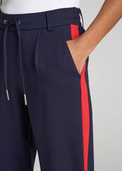 American Tall Online | Pull On Tuxedo Stripe Pants for Tall Women in True Navy and Radiant Red
