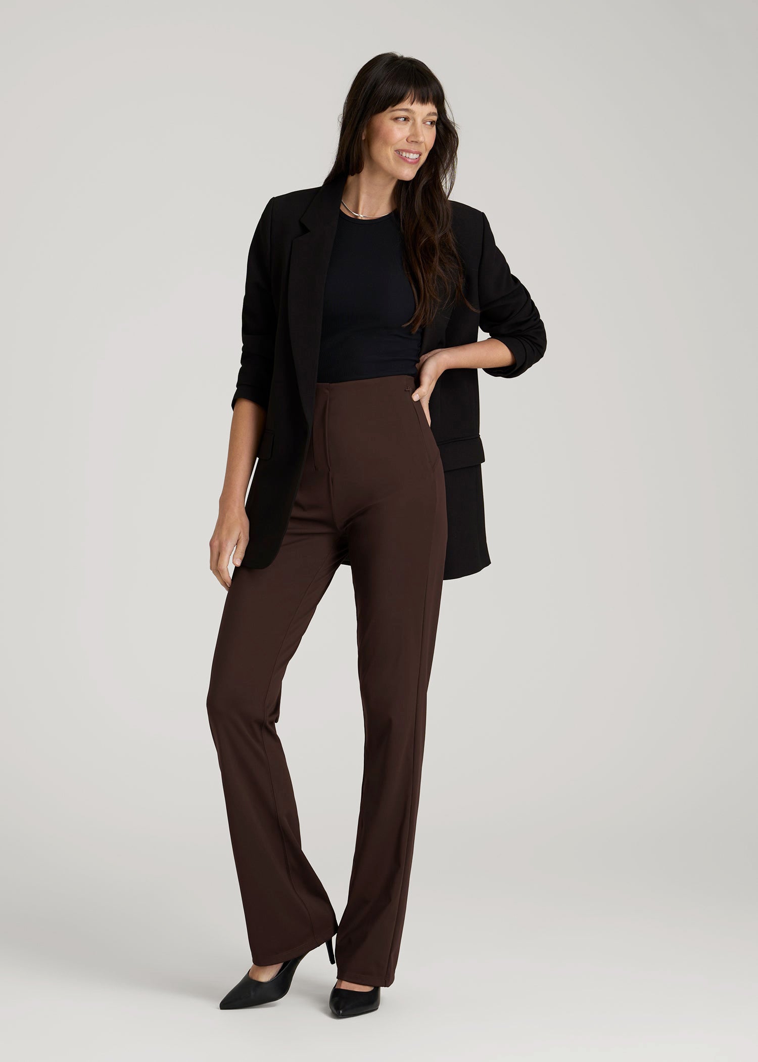 American Tall Sale | High Rise Pull On Mini Flare Pant for Tall Women in Espresso