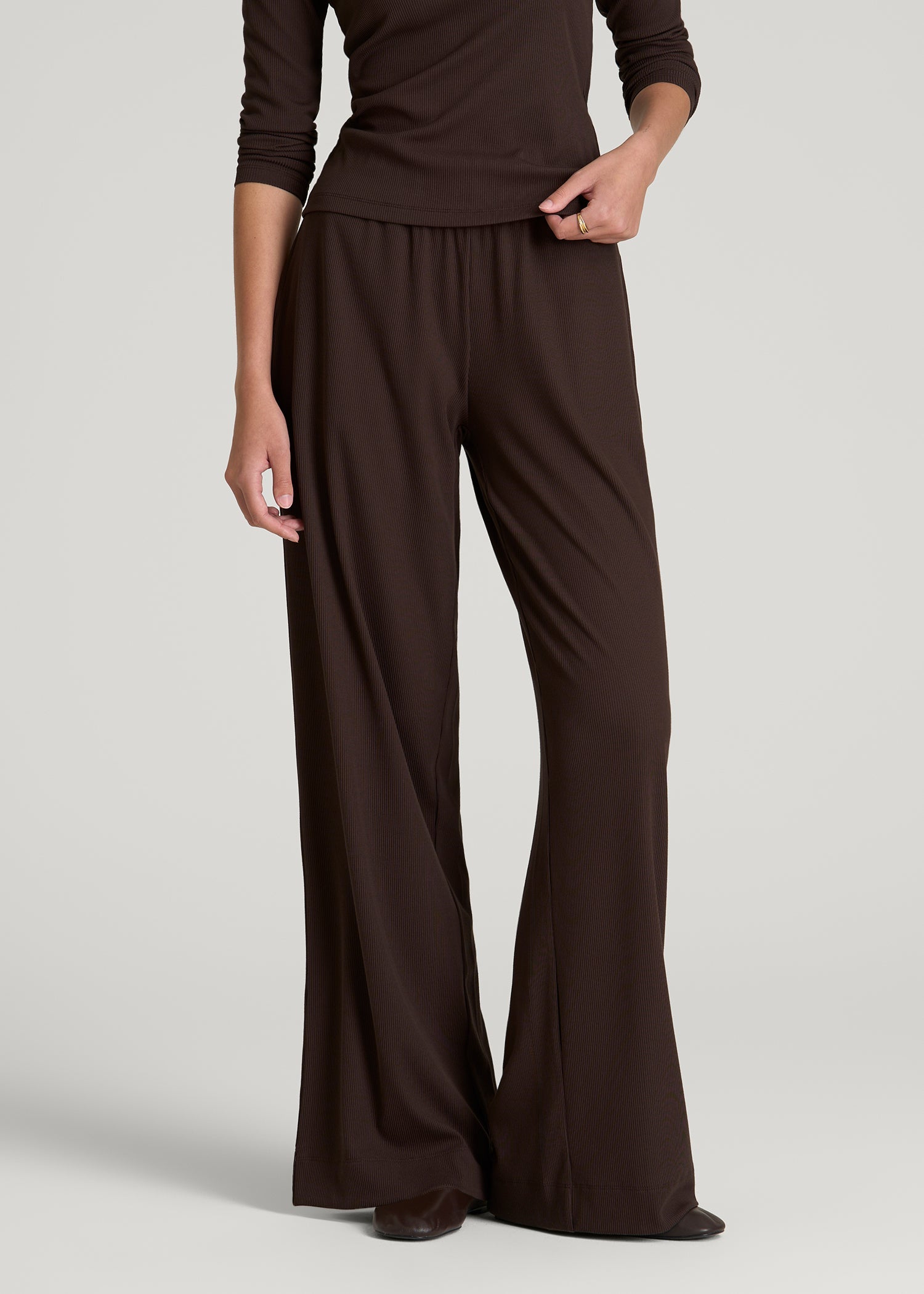 American Tall For Sale | Ribbed Knit Wide Leg Pant for Tall Women in Espresso