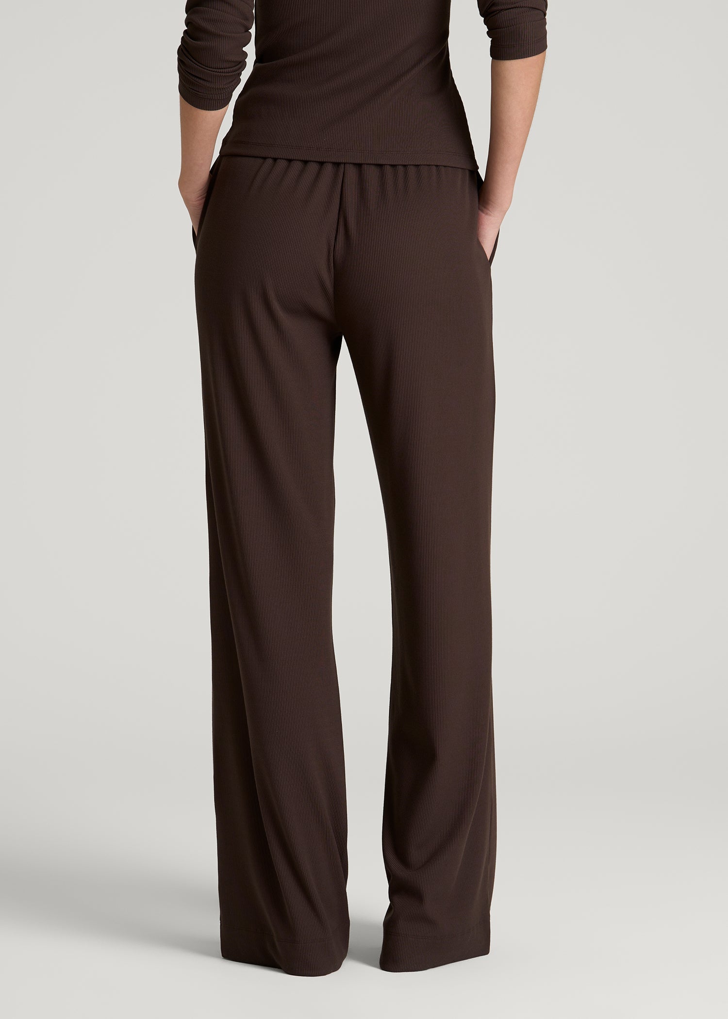 American Tall For Sale | Ribbed Knit Wide Leg Pant for Tall Women in Espresso