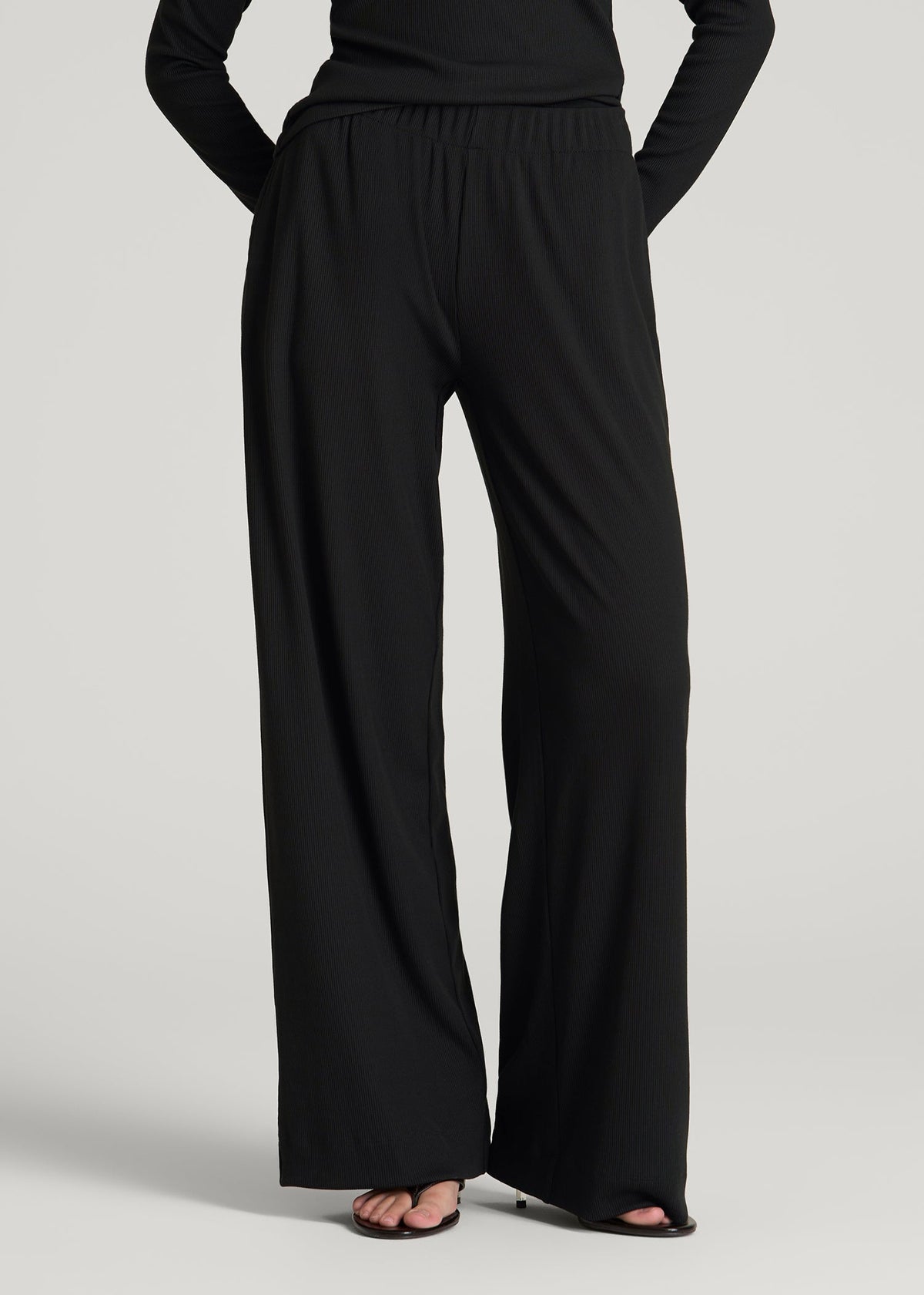 American Tall Online Shop | Ribbed Knit Wide Leg Pant for Tall Women in Deep Black