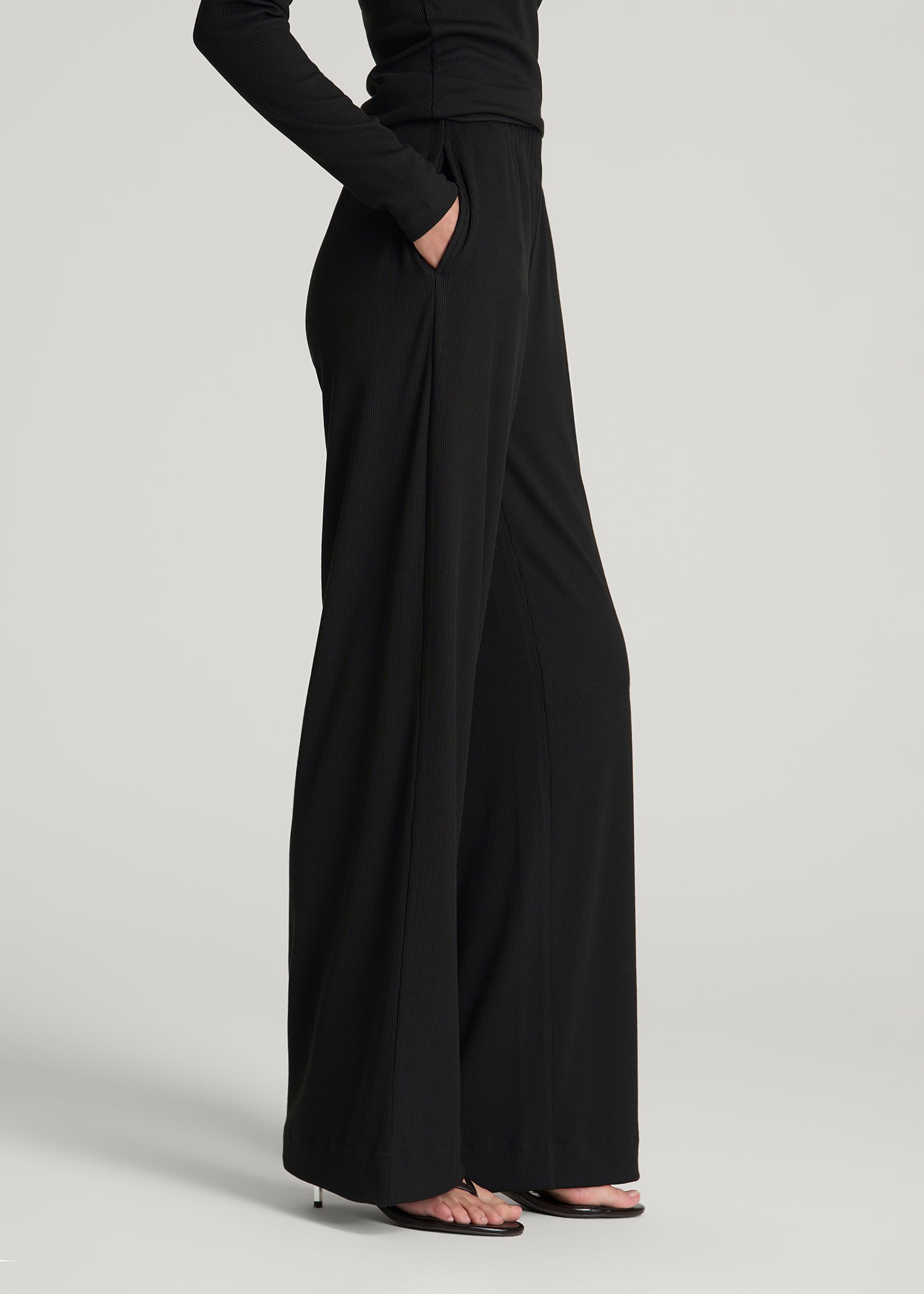 American Tall Online Shop | Ribbed Knit Wide Leg Pant for Tall Women in Deep Black