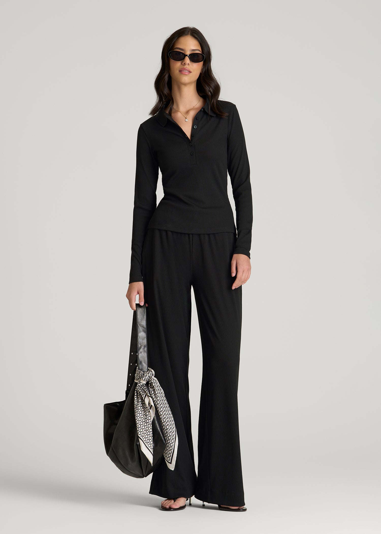 American Tall Online Shop | Ribbed Knit Wide Leg Pant for Tall Women in Deep Black