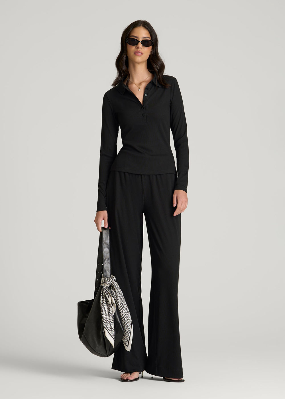 American Tall Online Shop | Ribbed Knit Wide Leg Pant for Tall Women in Deep Black
