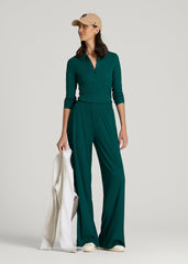 American Tall Discount | Ribbed Knit Wide Leg Pant for Tall Women in Deep Teal