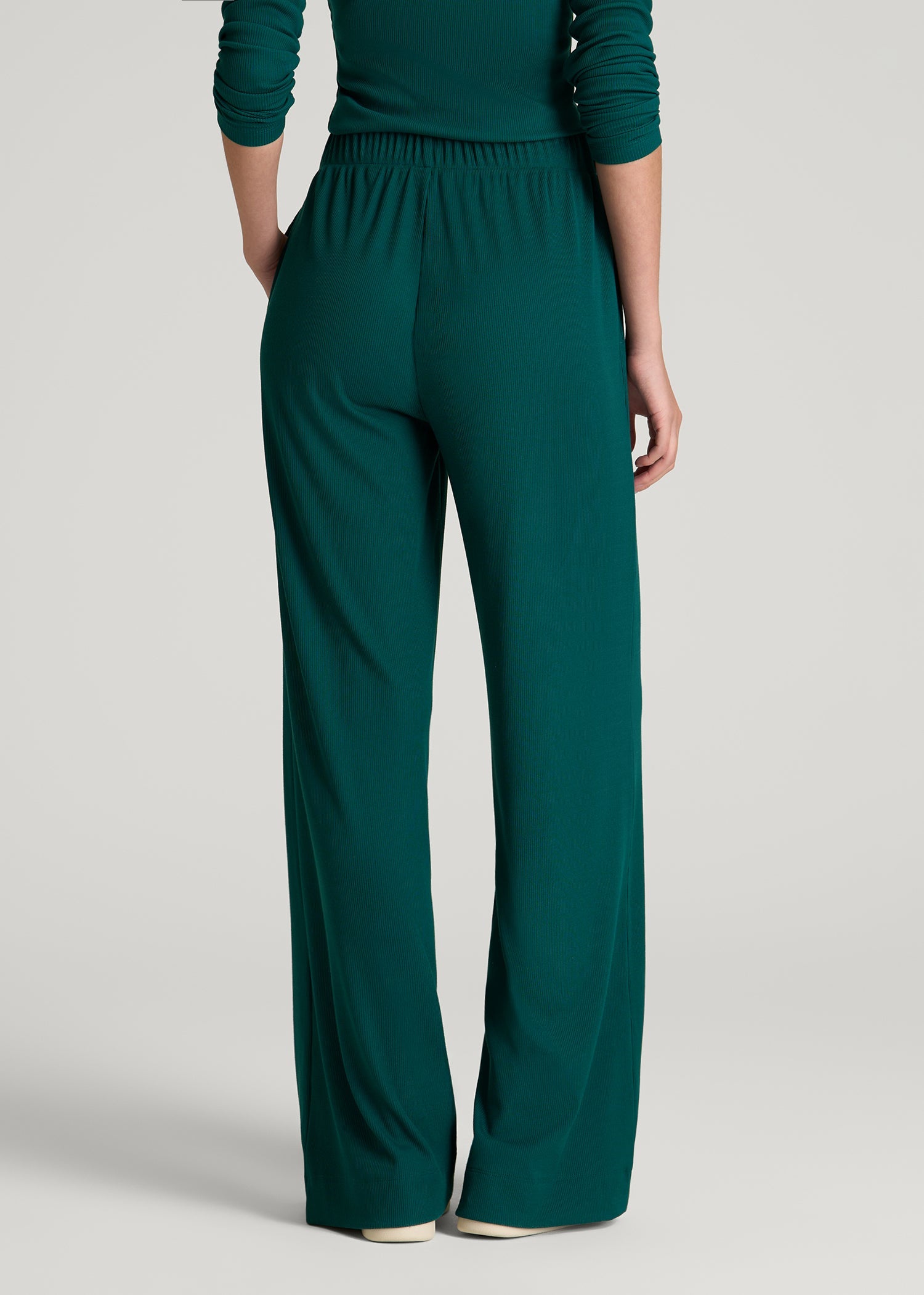 American Tall Discount | Ribbed Knit Wide Leg Pant for Tall Women in Deep Teal