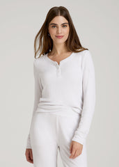 American Tall Online | Ribbed Henley Lounge Top for Tall Women in Cloud White