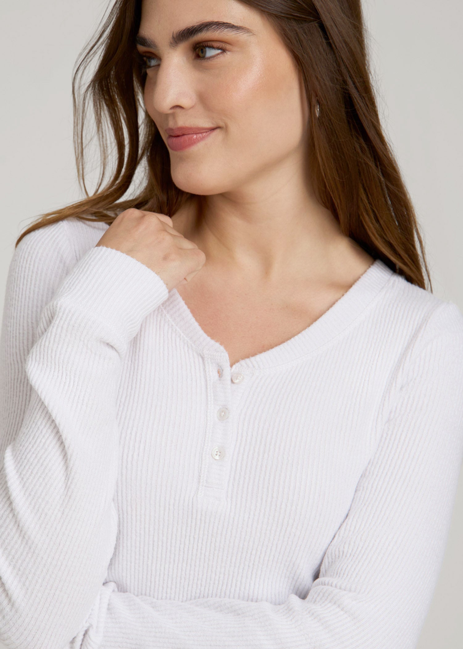 American Tall Online | Ribbed Henley Lounge Top for Tall Women in Cloud White