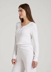 American Tall Online | Ribbed Henley Lounge Top for Tall Women in Cloud White