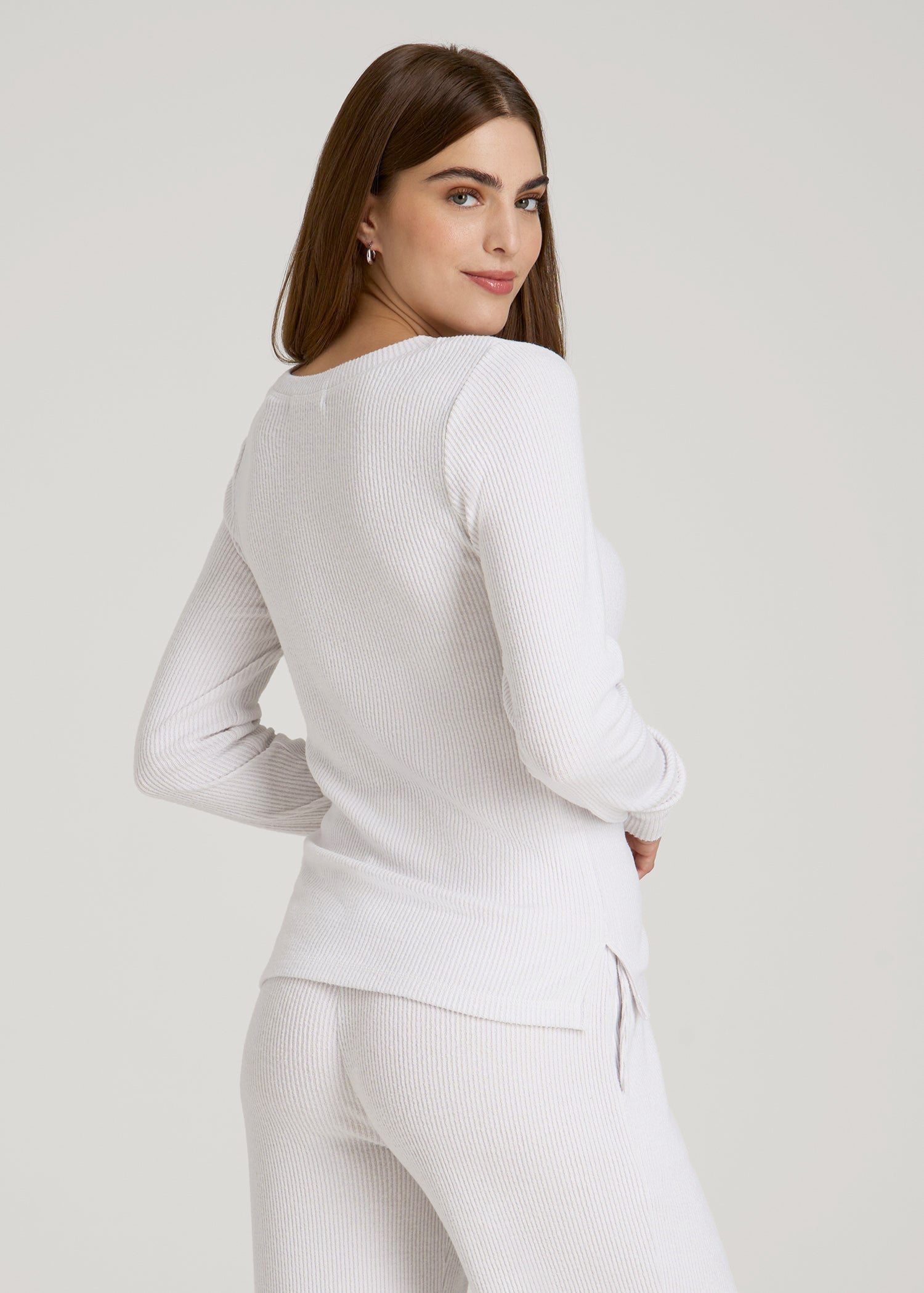American Tall Online | Ribbed Henley Lounge Top for Tall Women in Cloud White