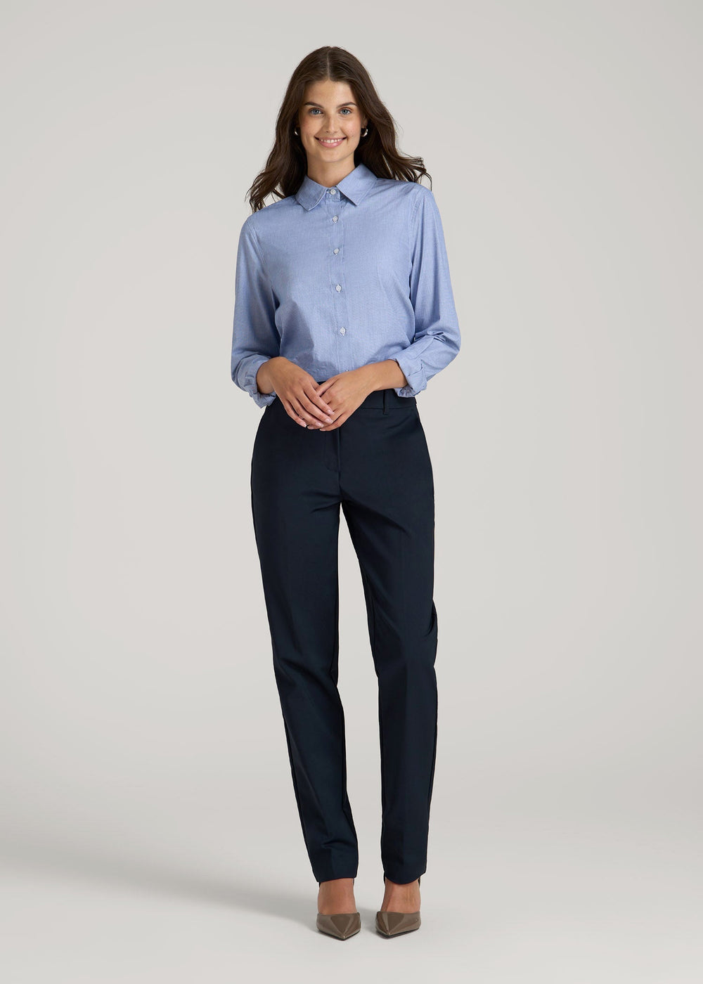 American Tall Sale | Flat Front Tapered Dress Pants for Tall Women in True Navy
