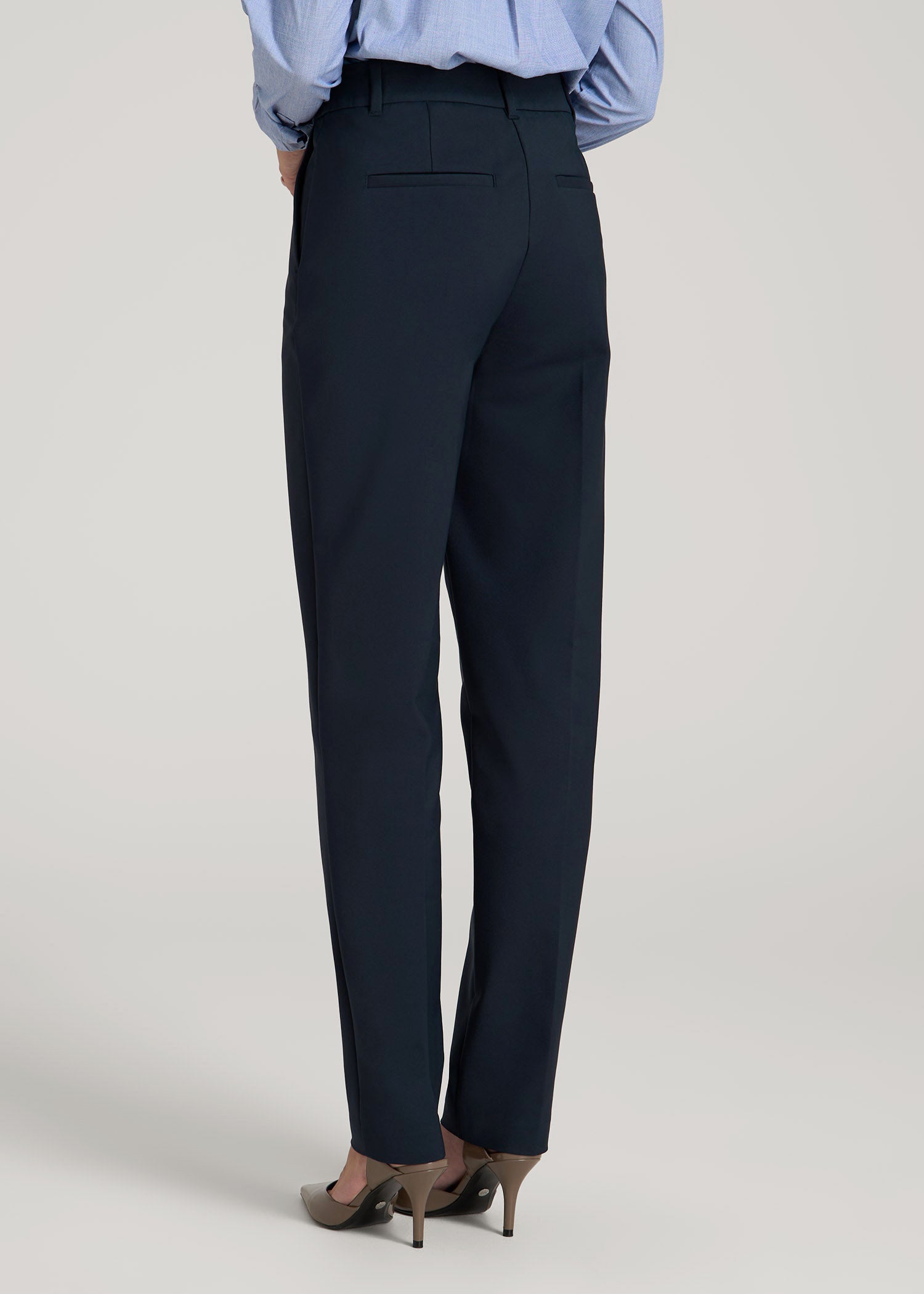 American Tall Sale | Flat Front Tapered Dress Pants for Tall Women in True Navy
