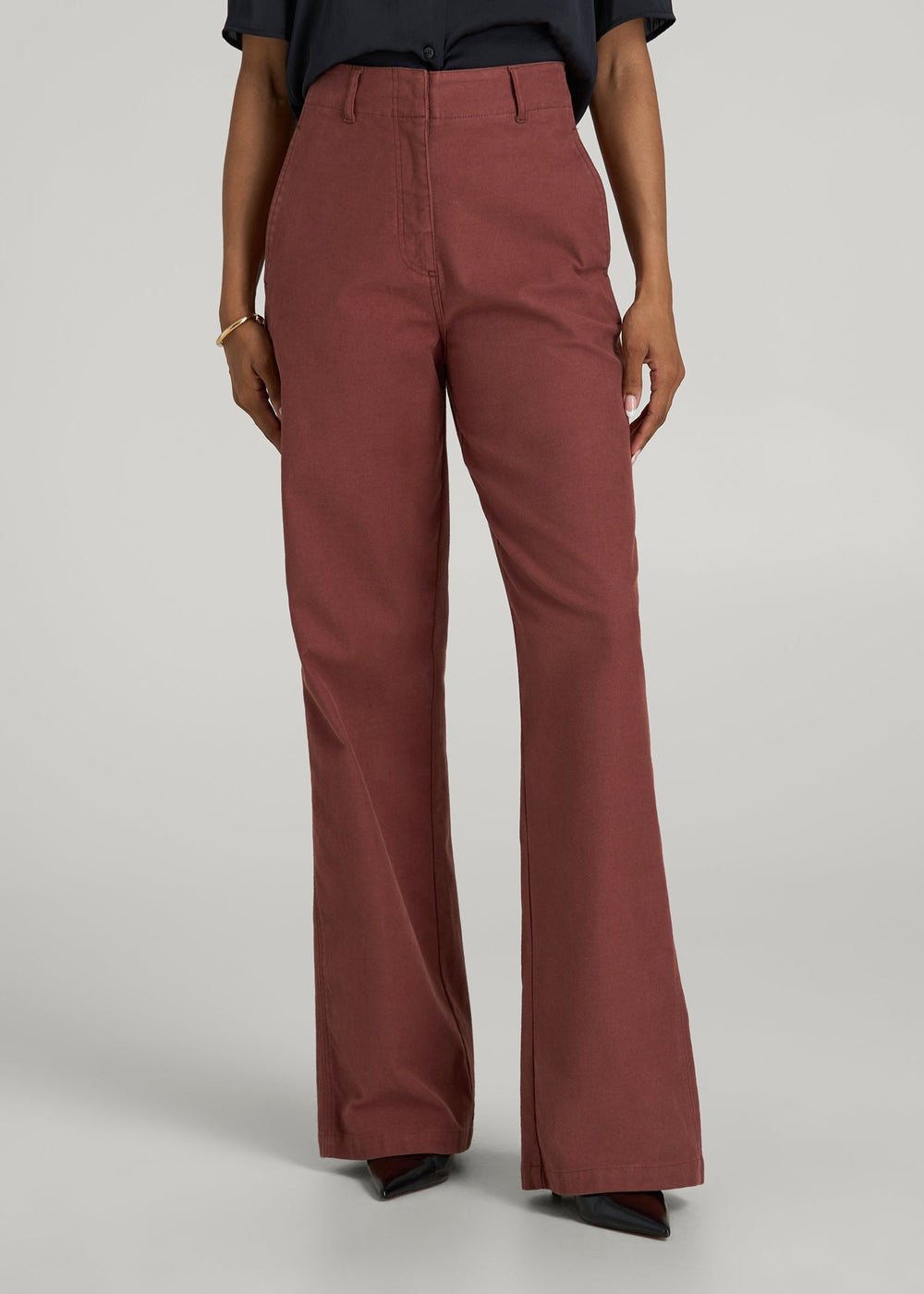 American Tall Outlet | High Rise Wide Leg Flat Front Chinos for Tall Women in Intense Rust