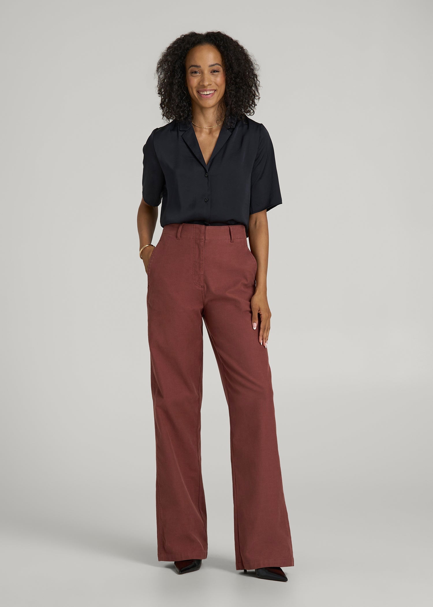American Tall Outlet | High Rise Wide Leg Flat Front Chinos for Tall Women in Intense Rust