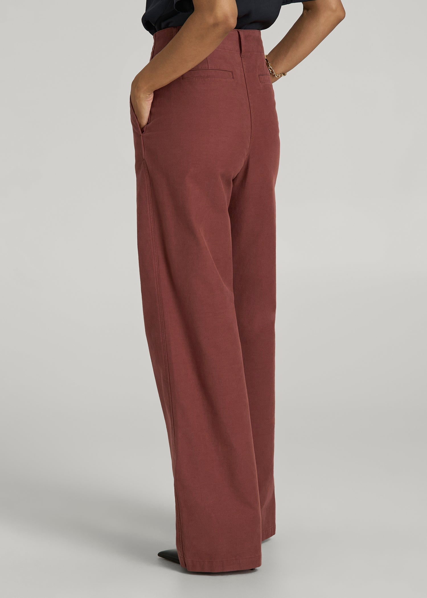 American Tall Outlet | High Rise Wide Leg Flat Front Chinos for Tall Women in Intense Rust
