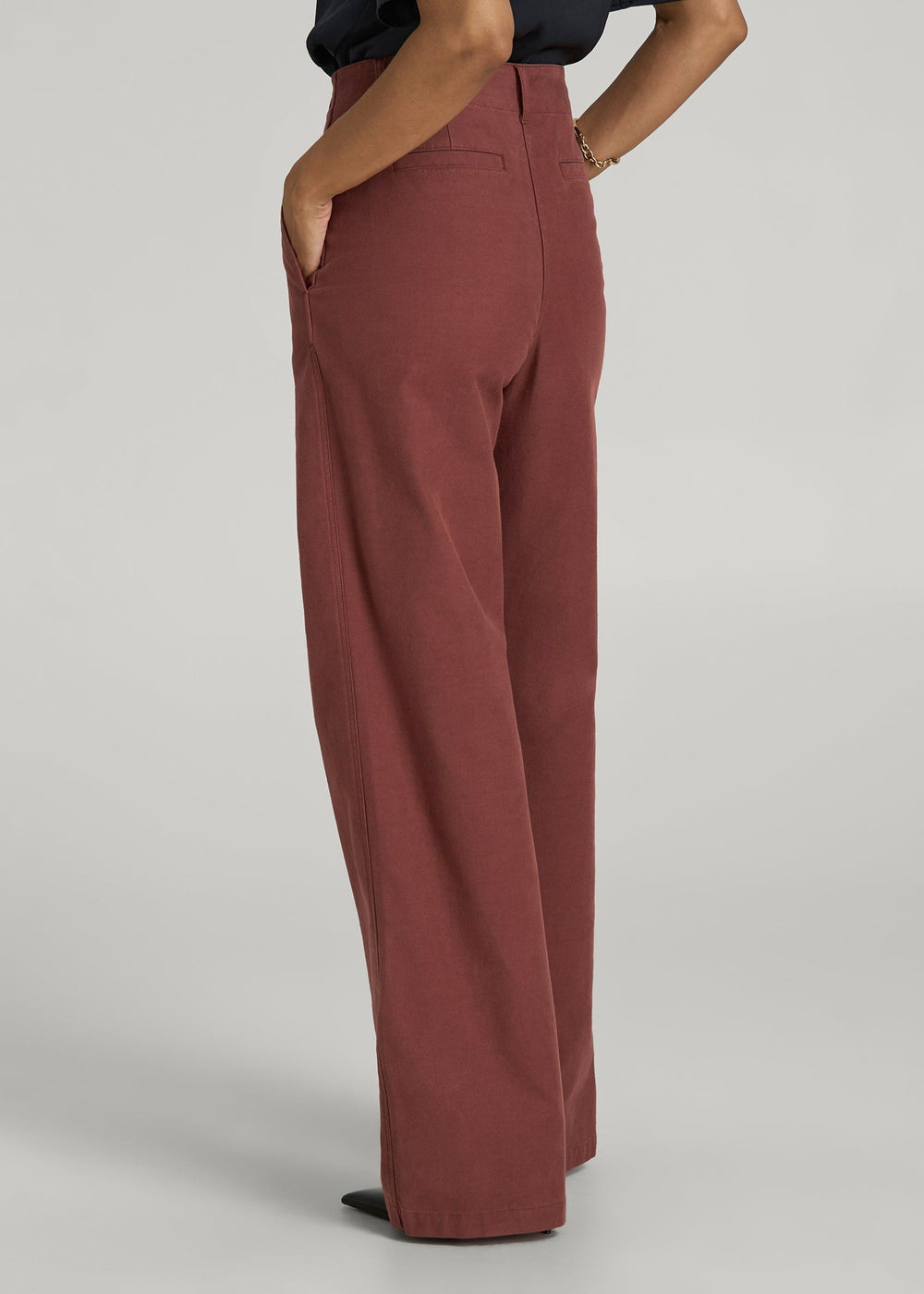 American Tall Outlet | High Rise Wide Leg Flat Front Chinos for Tall Women in Intense Rust