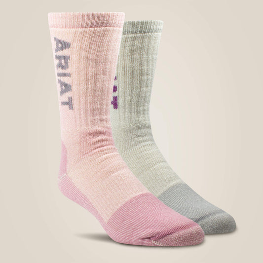 Ariat Midweight Merino Wool Blend Steel Toe Work Sock 2 Pair Multi Color Pack